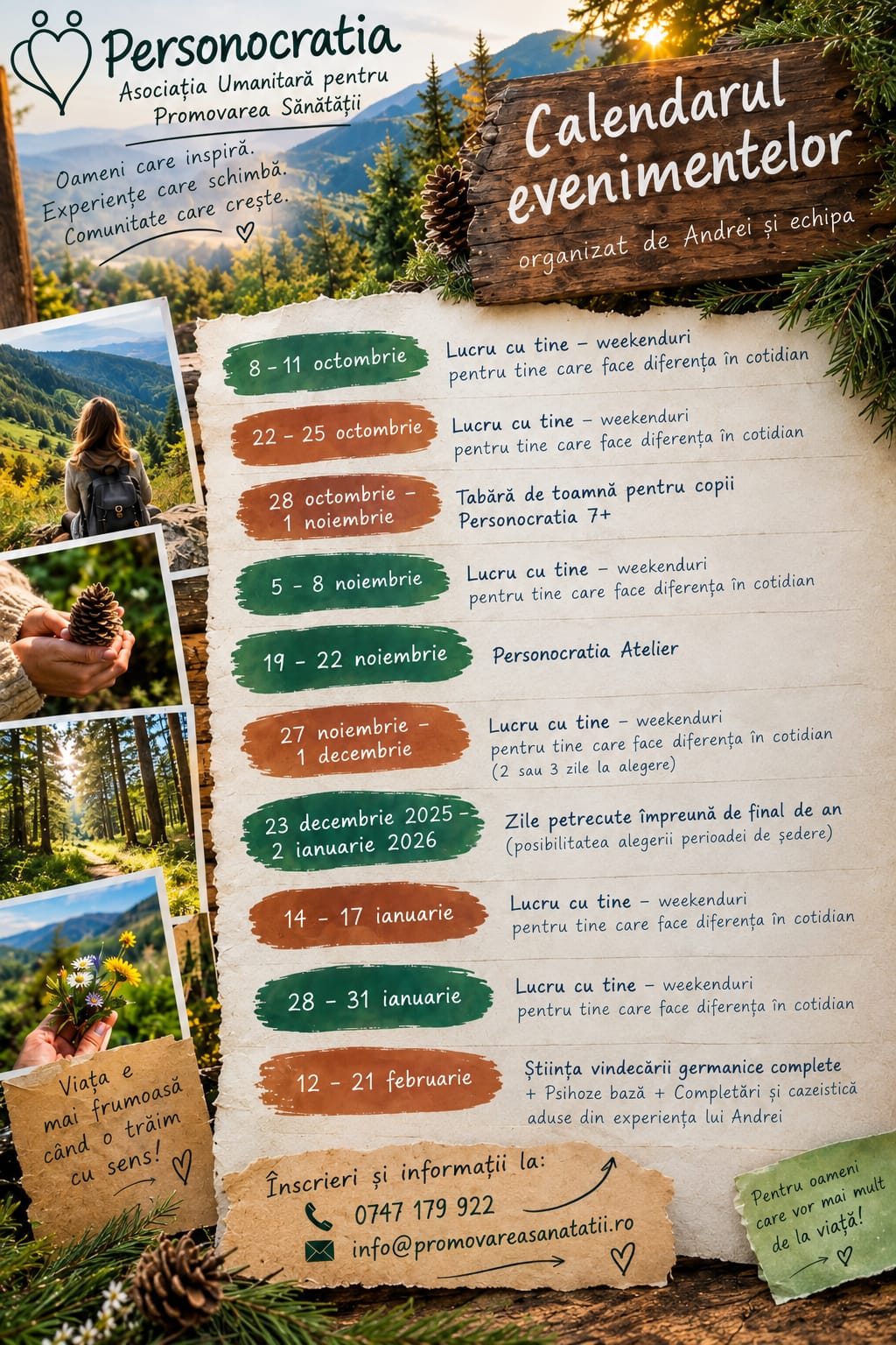 Calendarul evenimentelor Personocrația din octombrie 2026 până în februarie 2027